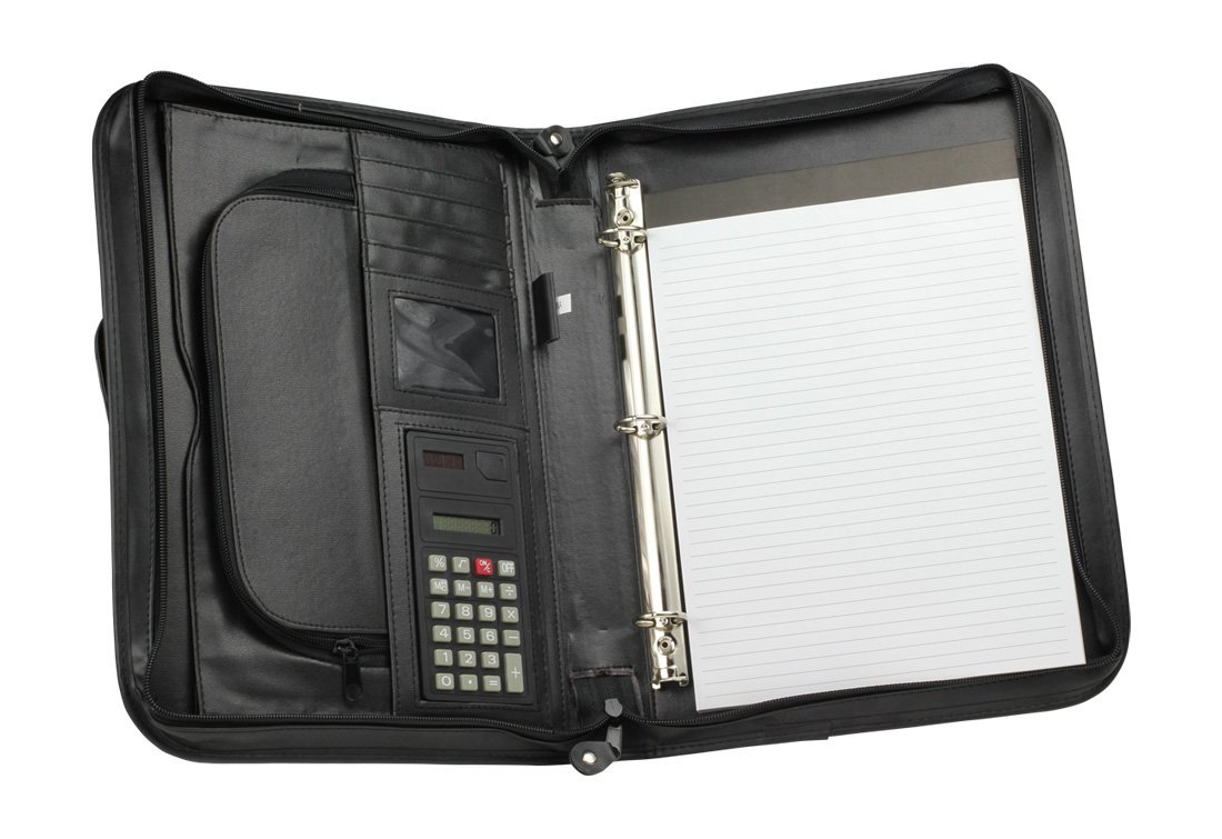 Leatherette Zippered Portfolio with Handle
