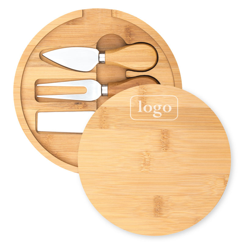 Round Bamboo Cheese Board with Knife Set